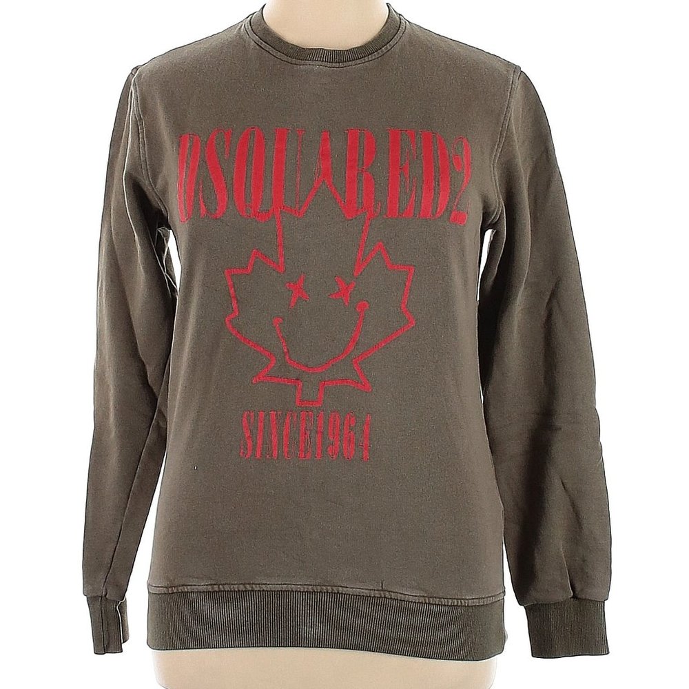 DSQUARED2 Maple Leaf Smiley Face Crew Neck Distressed Sweatshirt